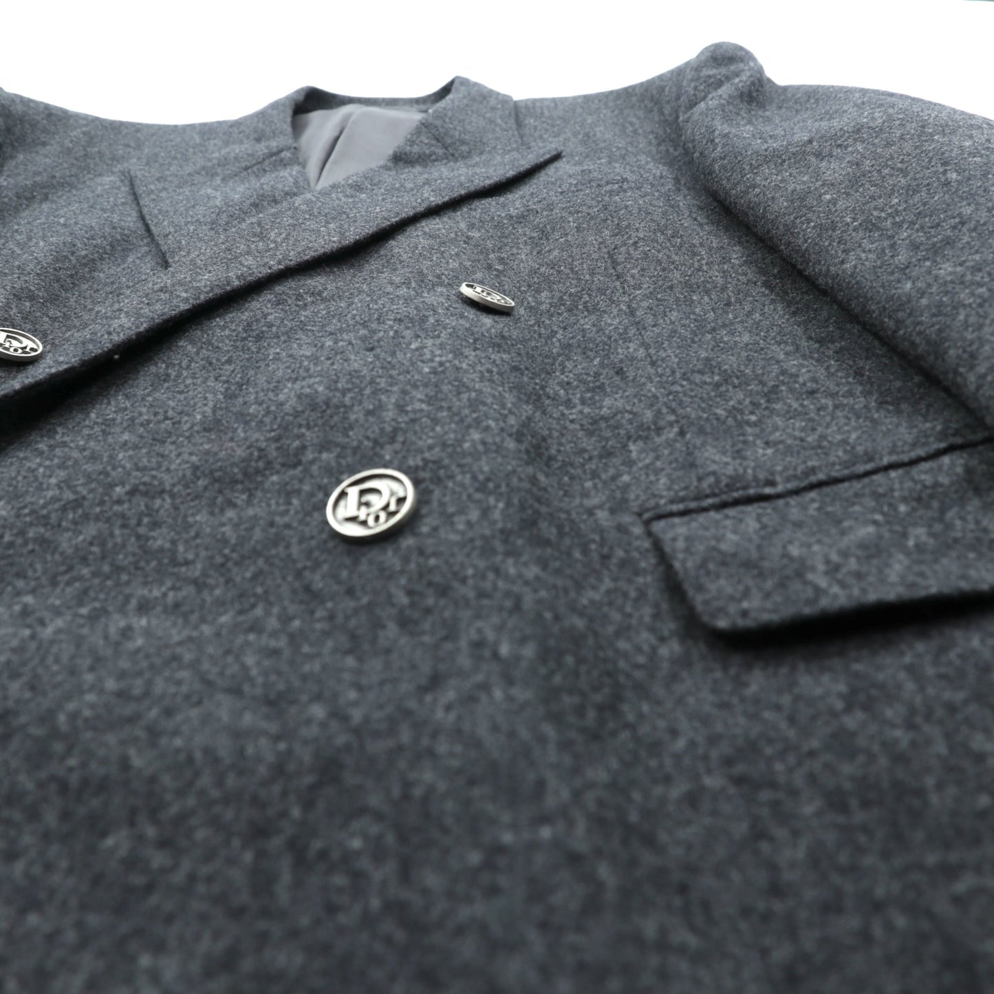 Christian Dior 80年代 日本製 ヴィンテージ ピークドラペル ダブルブレスト ブレザー テーラードジャケット ブレザー XL グレー ウール メタルボタン