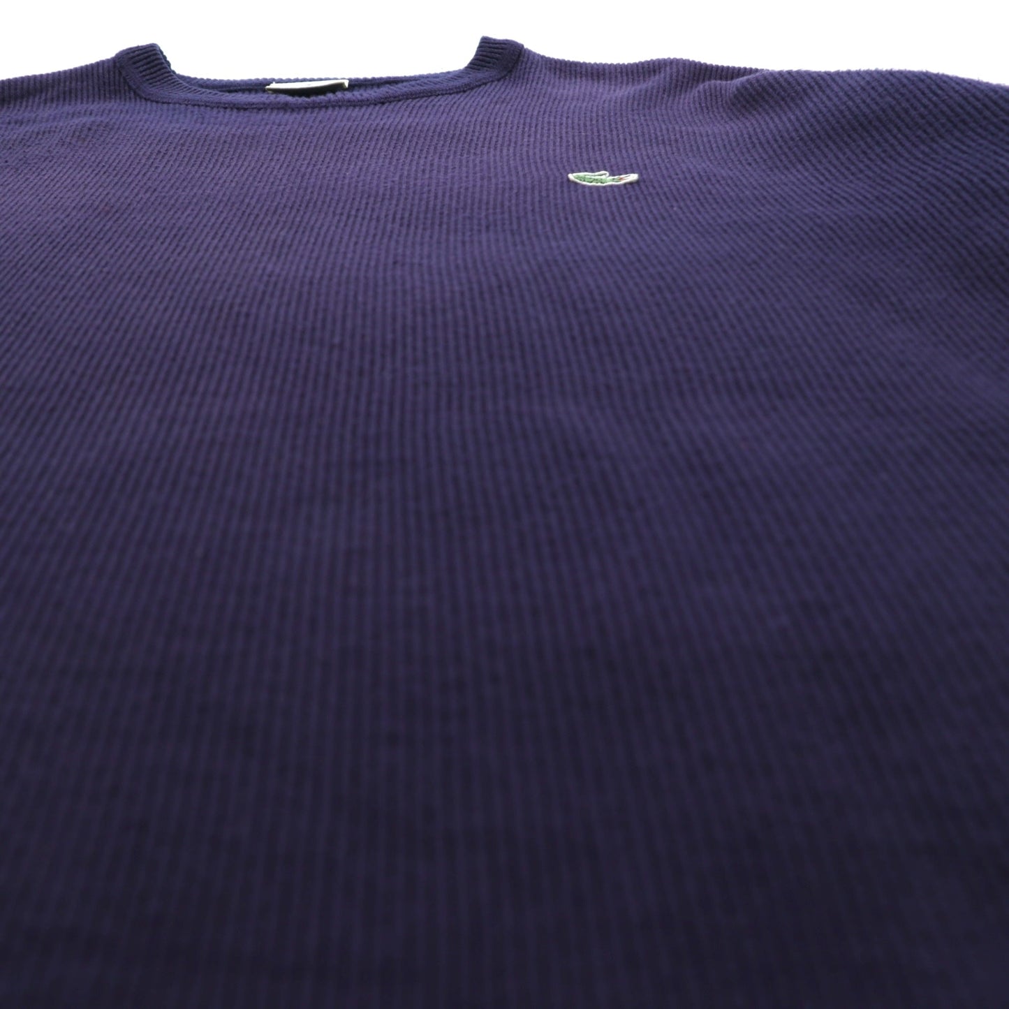 LACOSTE リブ ニット セーター XL ネイビー コットン ワンポイントロゴ クルーネック