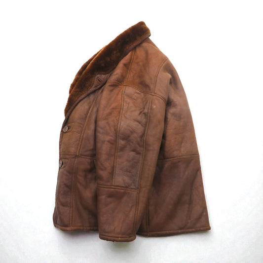 Confat 80s ITALY Vintage Shearling Sheepskin ショールカラー ムートンチェスターコート XL ボア襟 シープスキン 羊革 80年代 イタリア製