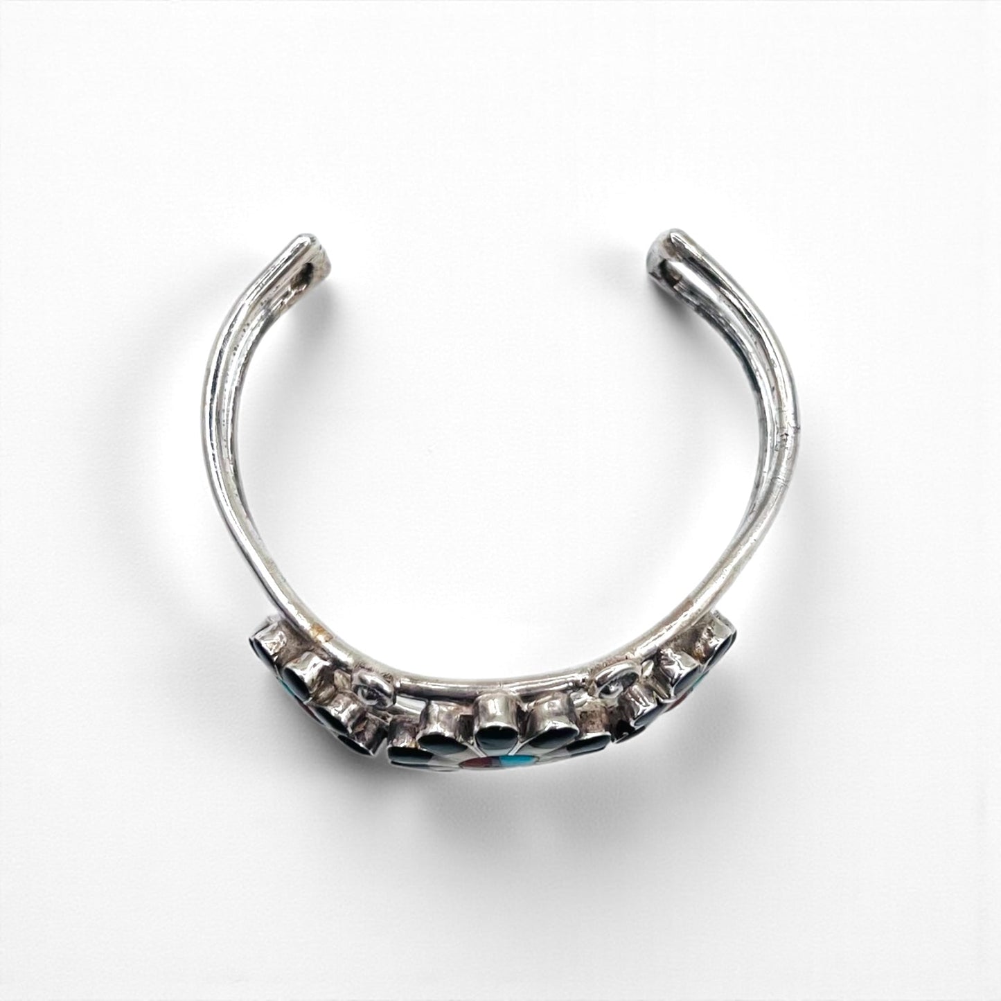 Vintage Silver Cuff Bracelet ズニ族 サンフェイス バングル インレイ STERLING 刻印 インディアンジュエリー