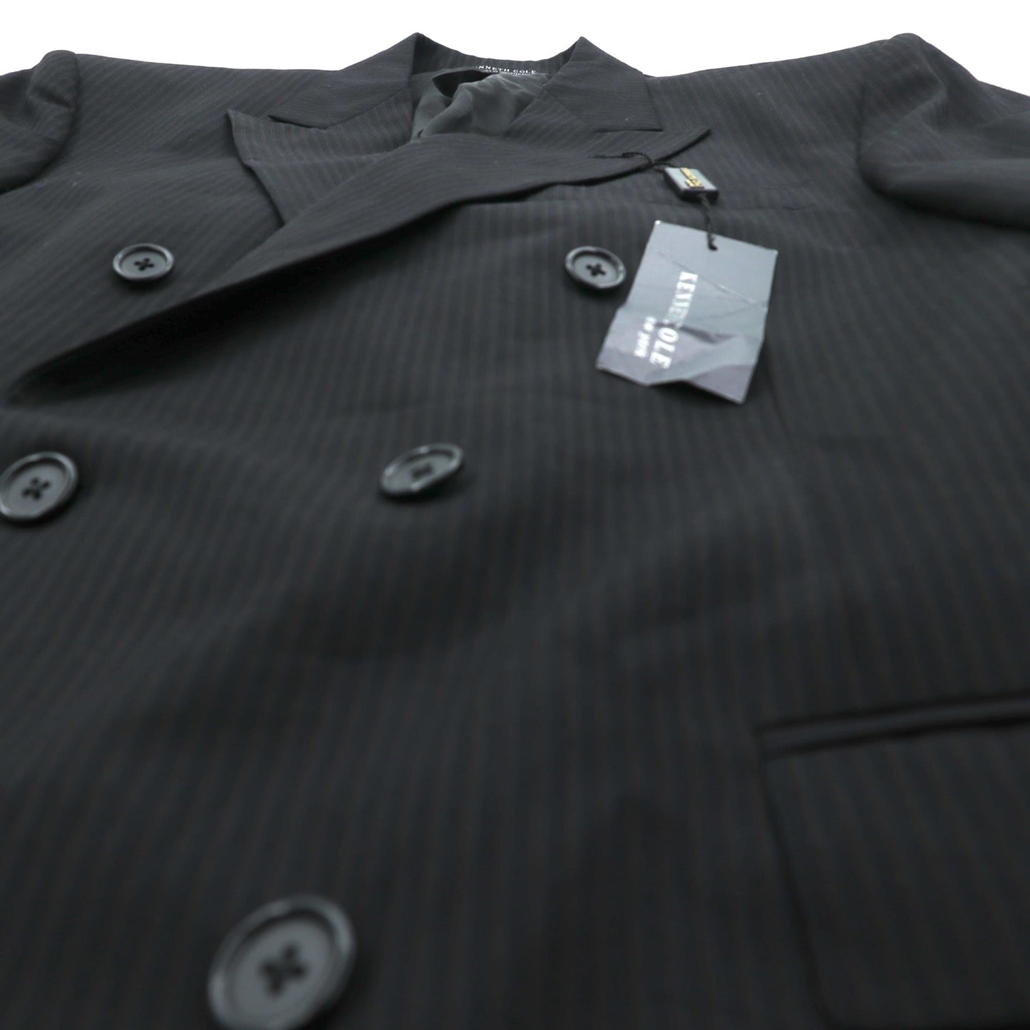 US UNION MADE Blazer ピークドラベル ダブルブレスト ブレザー テーラードジャケット XL ブラック ストライプ KENNETH COLE 未使用品 USA製