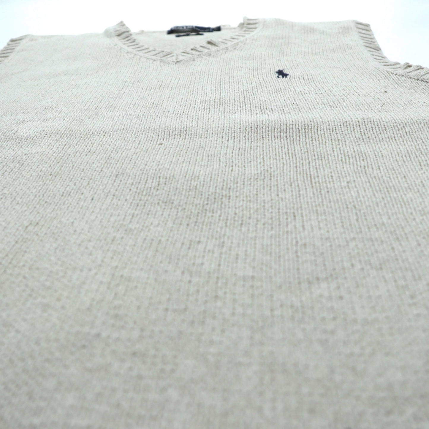 Polo Ralph Lauren 90年代 Vネック コットンニット ベスト L ベージュ スモールポニー刺繍