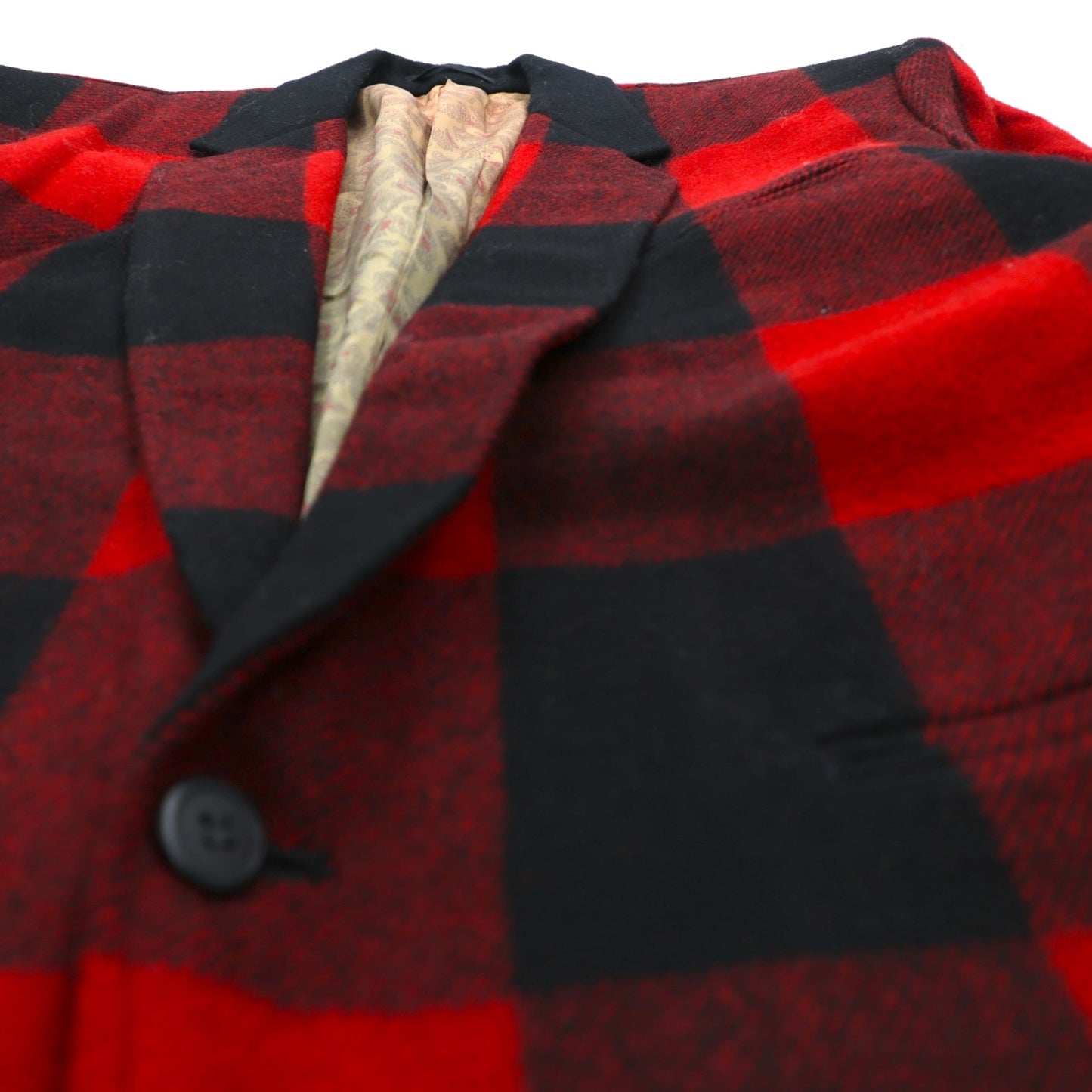 90s Japan Vintage Blazer バッファローチェック ツイード 1B テーラードジャケット ブレザー M レッド ウール 裏地 ペイズリー柄 INO 日本製