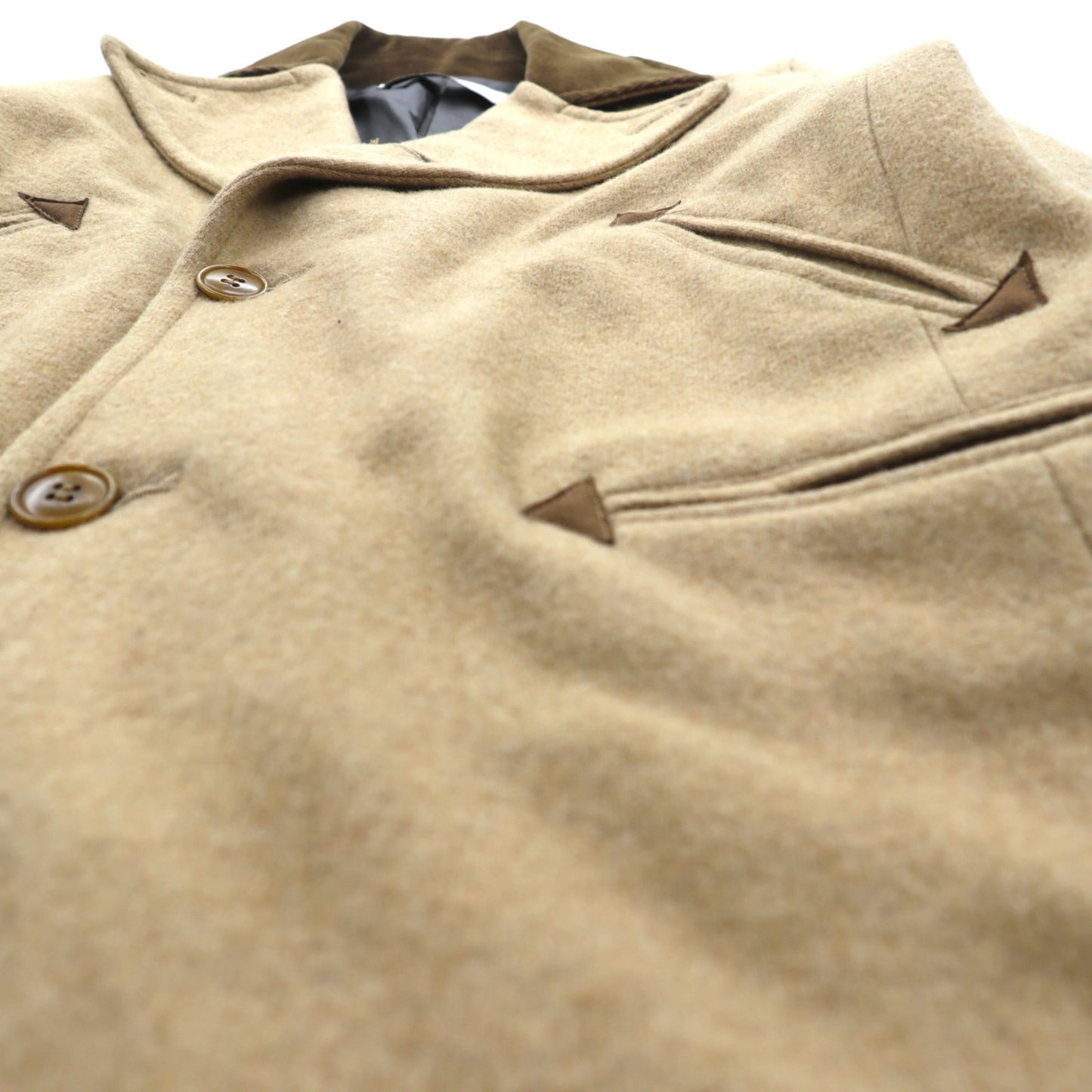 CURLY シングルオフィサー ピーコート M ベージュ 襟コーデュロイ ピークドラペル SINGLE OFFICER PEA COAT 日本製