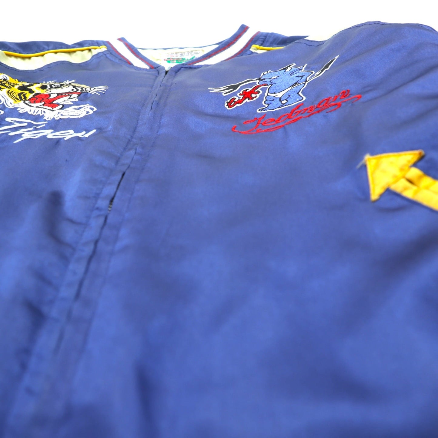 TEDMAN 90年代 TSK-013 第13作目 リバーシブル スカジャン L ブルー ナイロン TED COMPANY 虎 飛行機 US AIRBORNE 刺繍