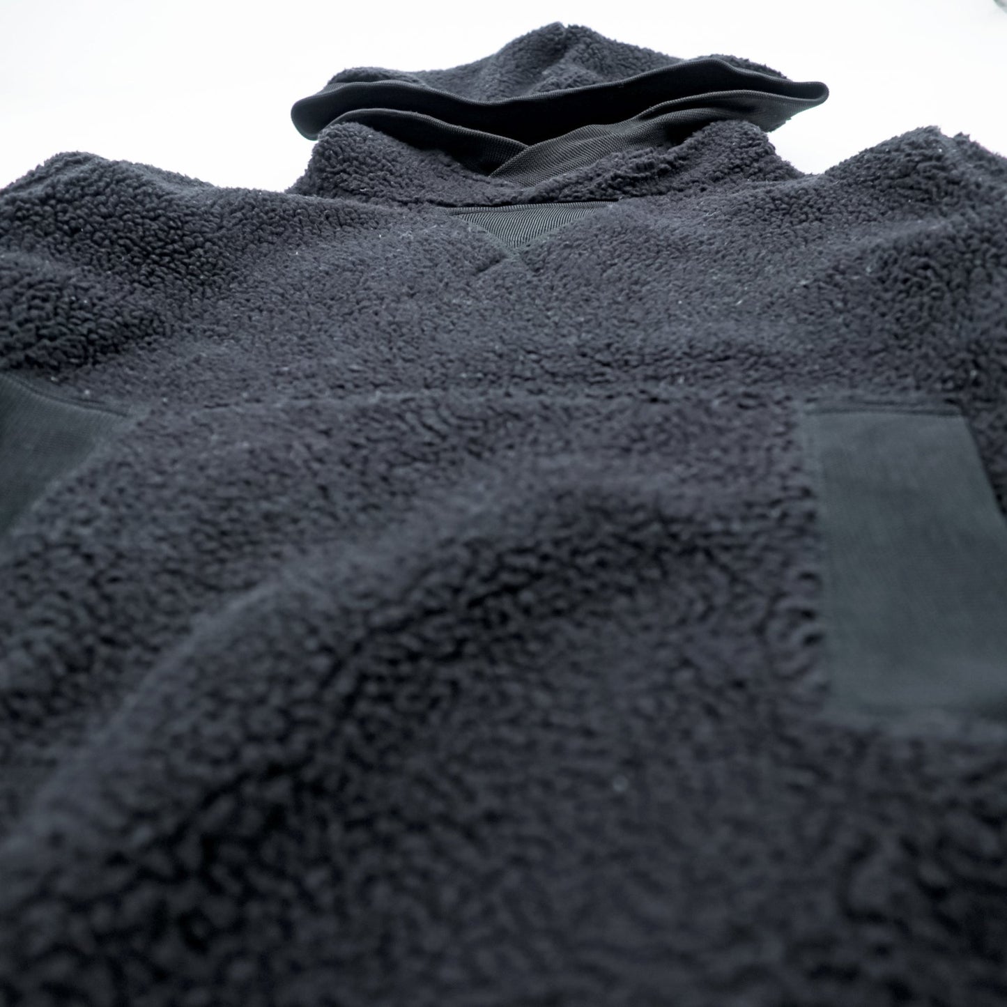 EVISU (YAMANE GUARANTEED) ボア フリース パーカー L ブラック プルオーバー フロント カンガルーポケット