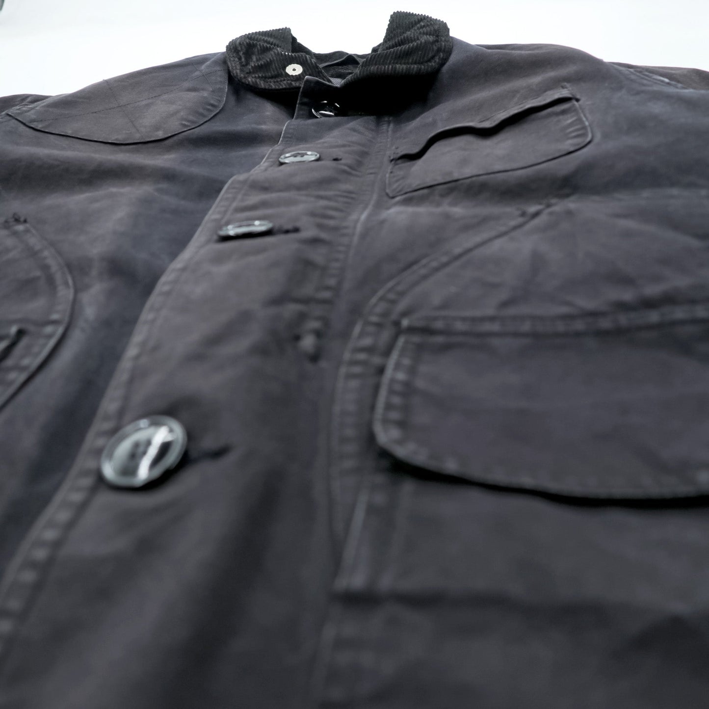 ENGINEERED GARMENTS ハンティングジャケット フィールドジャケット S ブラック 襟コーデュロイ チェンジボタン チンストラップ USA製