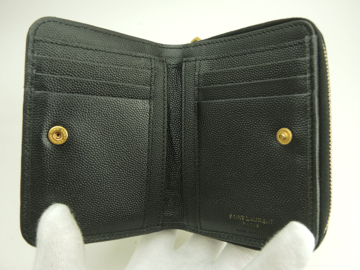 サンローラン コンパクトジップアラウンドウォレット YSL レザー黒 2折財布 @GNC403723-0321