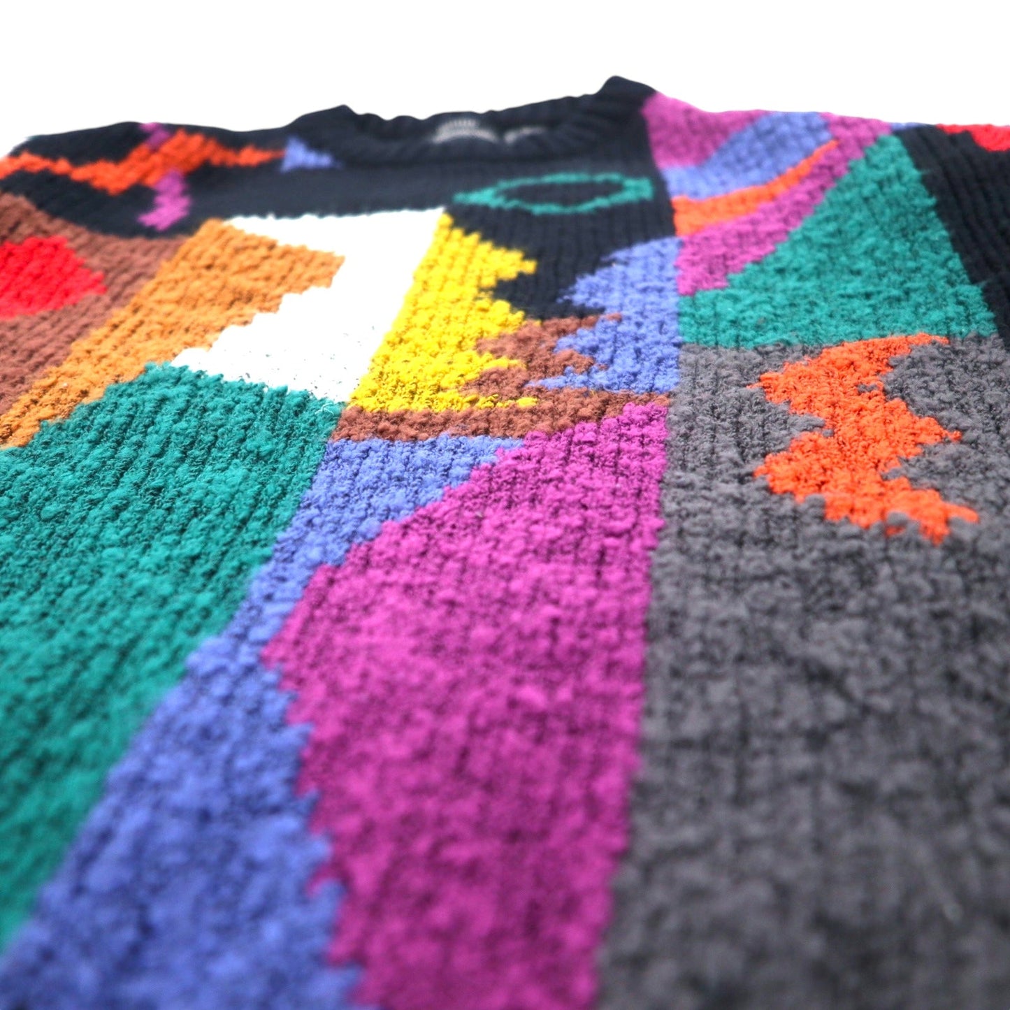 90s EXPRESSIONS All-Over Geometric Design Knit Sweater, Size M, Black, Multicolor, Cable Knit
