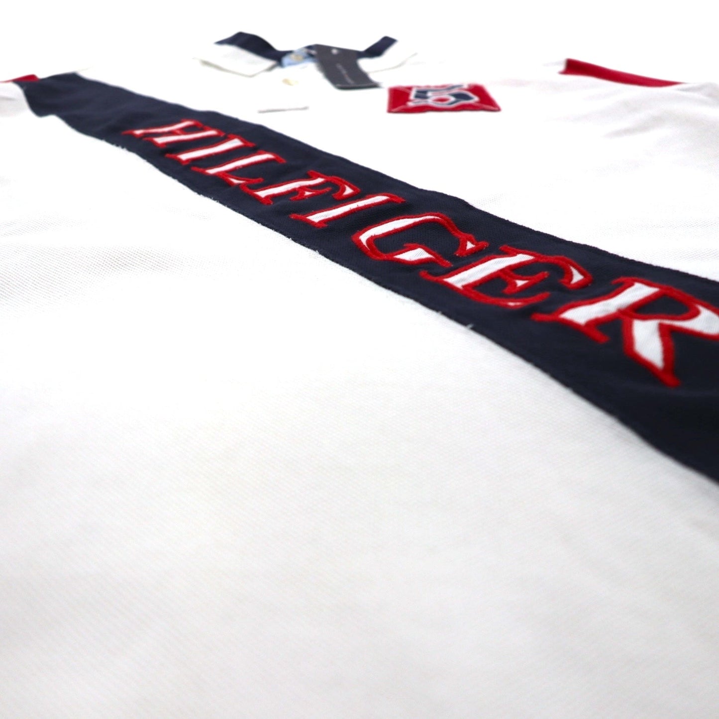TOMMY HILFIGER Polo Shirt, Size L, White Cotton, Pique, Numbering, Logo Embroidery, Unused