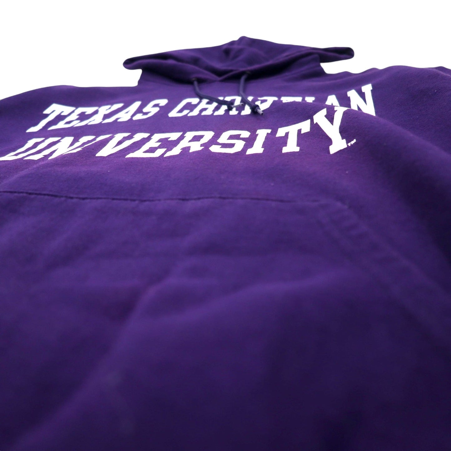 Champion 2000s College Print Pullover Hoodie, Size L, Navy, Cotton, Fleece-Lined, TEXAS CHRISTIAN UNIVERSITY Arch Logo, Double Print, Made in Honduras