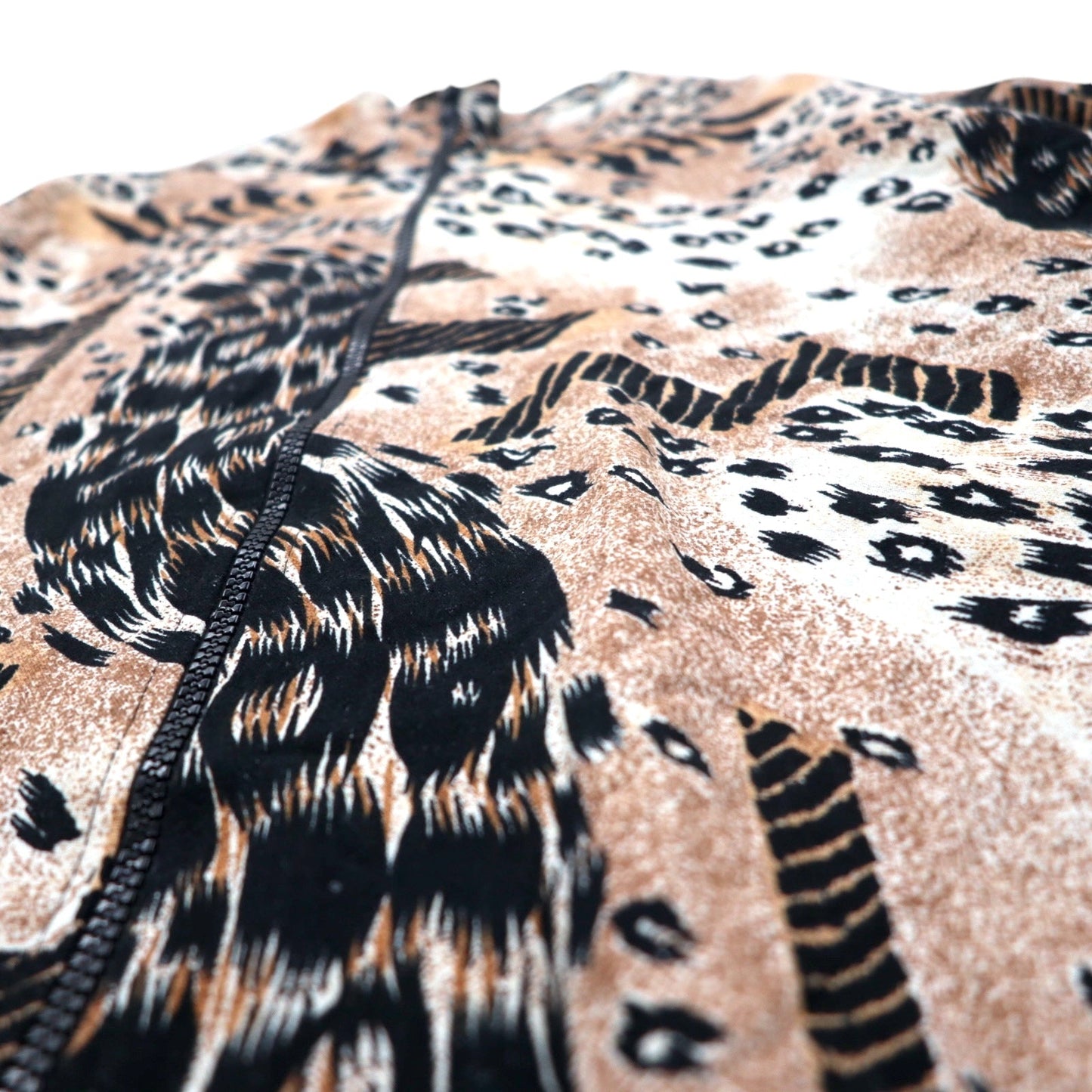 90s ERIN LONDON Silk Zip-Up Jacket, Size L, Beige, Leopard Print