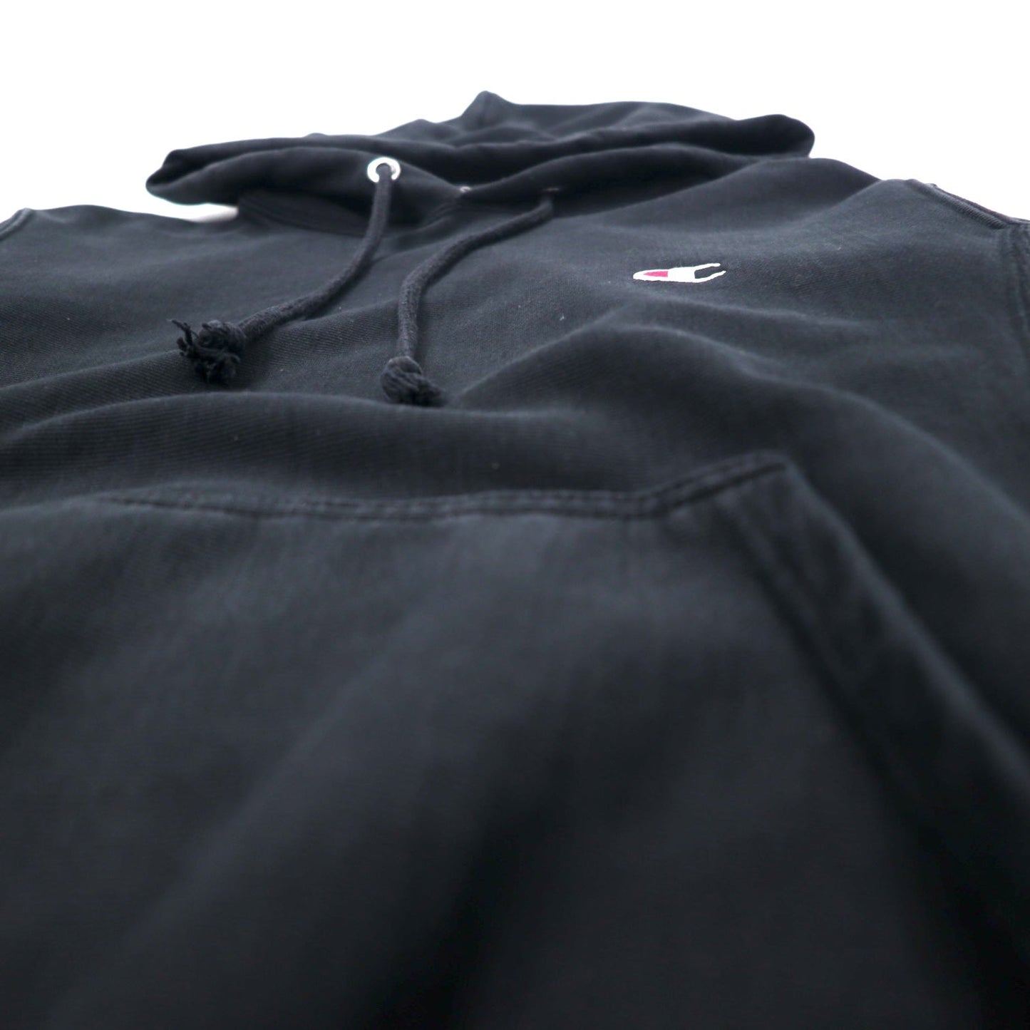 Champion Reverse Weave Hoodie, Size M, Black Cotton, Blue Single Tag, Reprint, Made in Pakistan