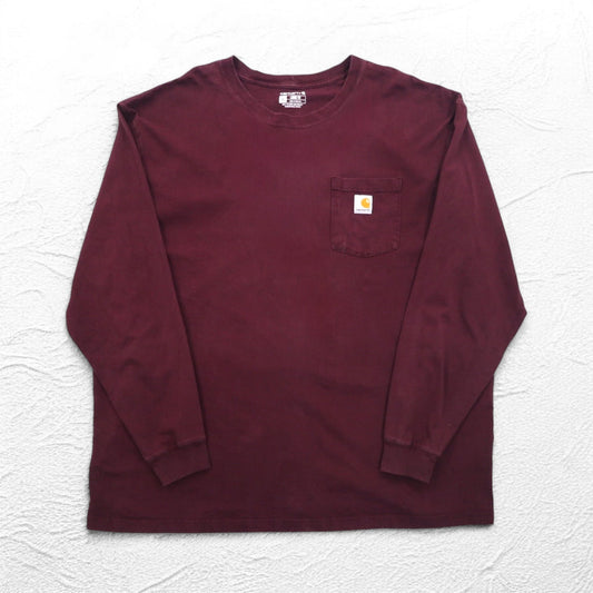 Carhartt Long Sleeve Pocket T-Shirt, 3XL, Bordeaux, Oversized, Honduras Match
