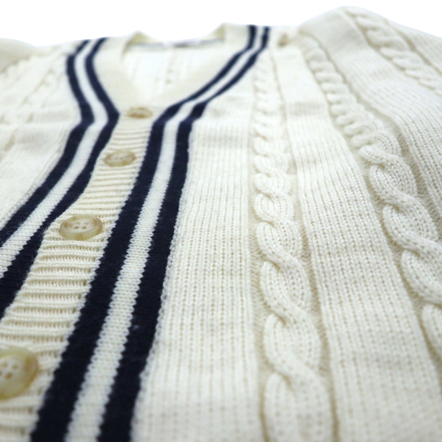 90s Japan Vintage Tilden Knit Cardigan 90年代 日本製 チルデン ニット カーディガン M ケーブル編み 生成り ESSEX ROAD CLOTHES