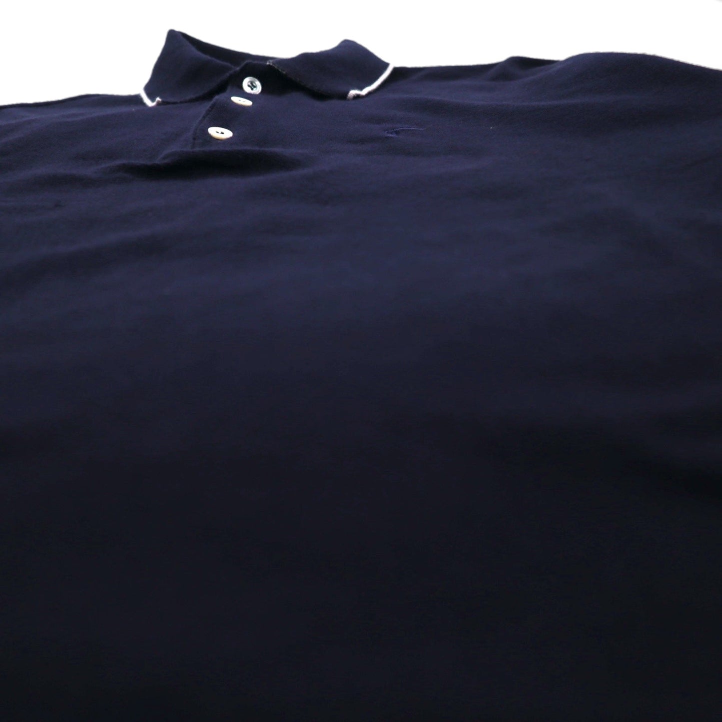 Salvatore Ferragamo Italian-made wide-leg polo shirt, size L, navy cotton with one-point logo embroidery.