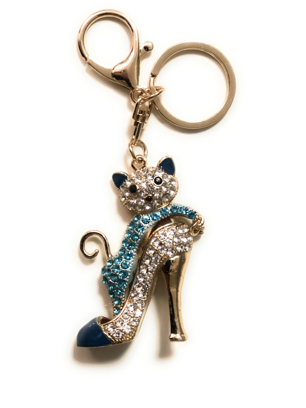 Luxury Rhinestone Key Ring, Cat on High Heel -Stainless Steel- Key Ring..