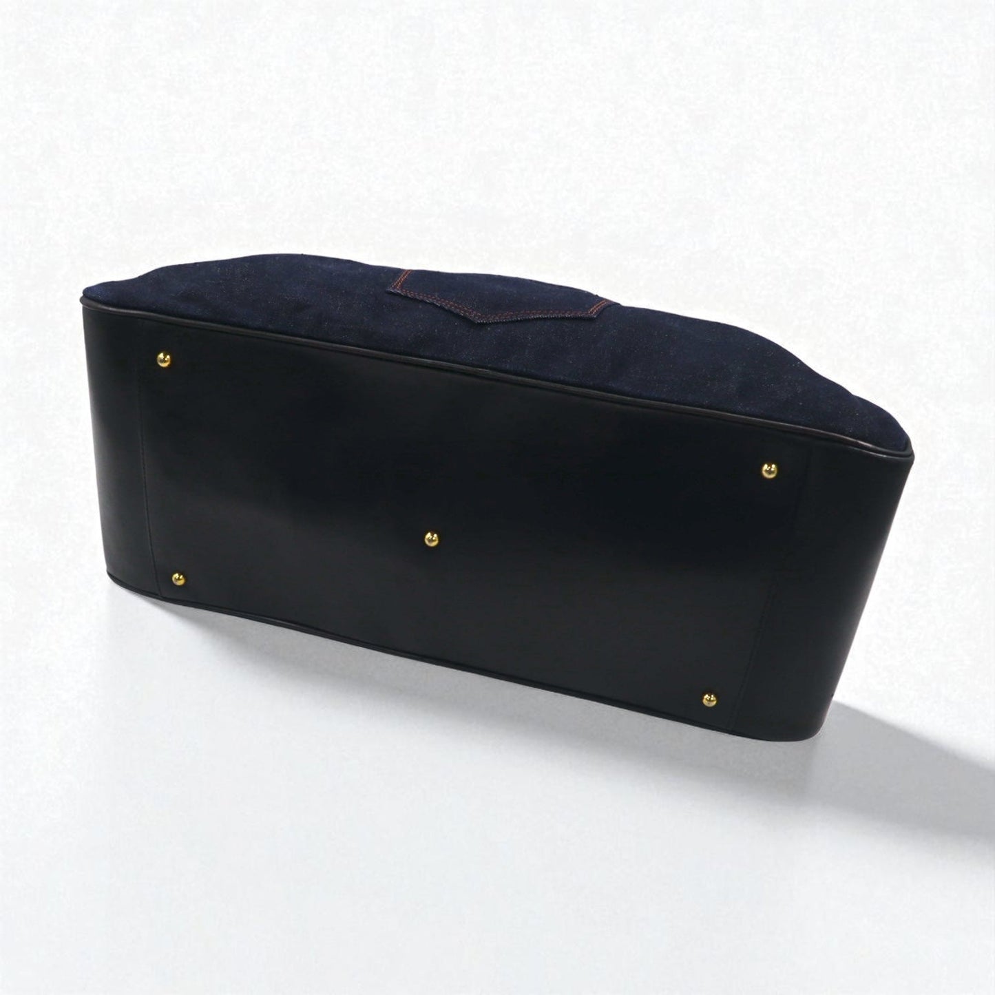 EVISU Leather Handle Denim Boston Bag Handbag in Indigo, Blue, and Dark Navy with Pockets