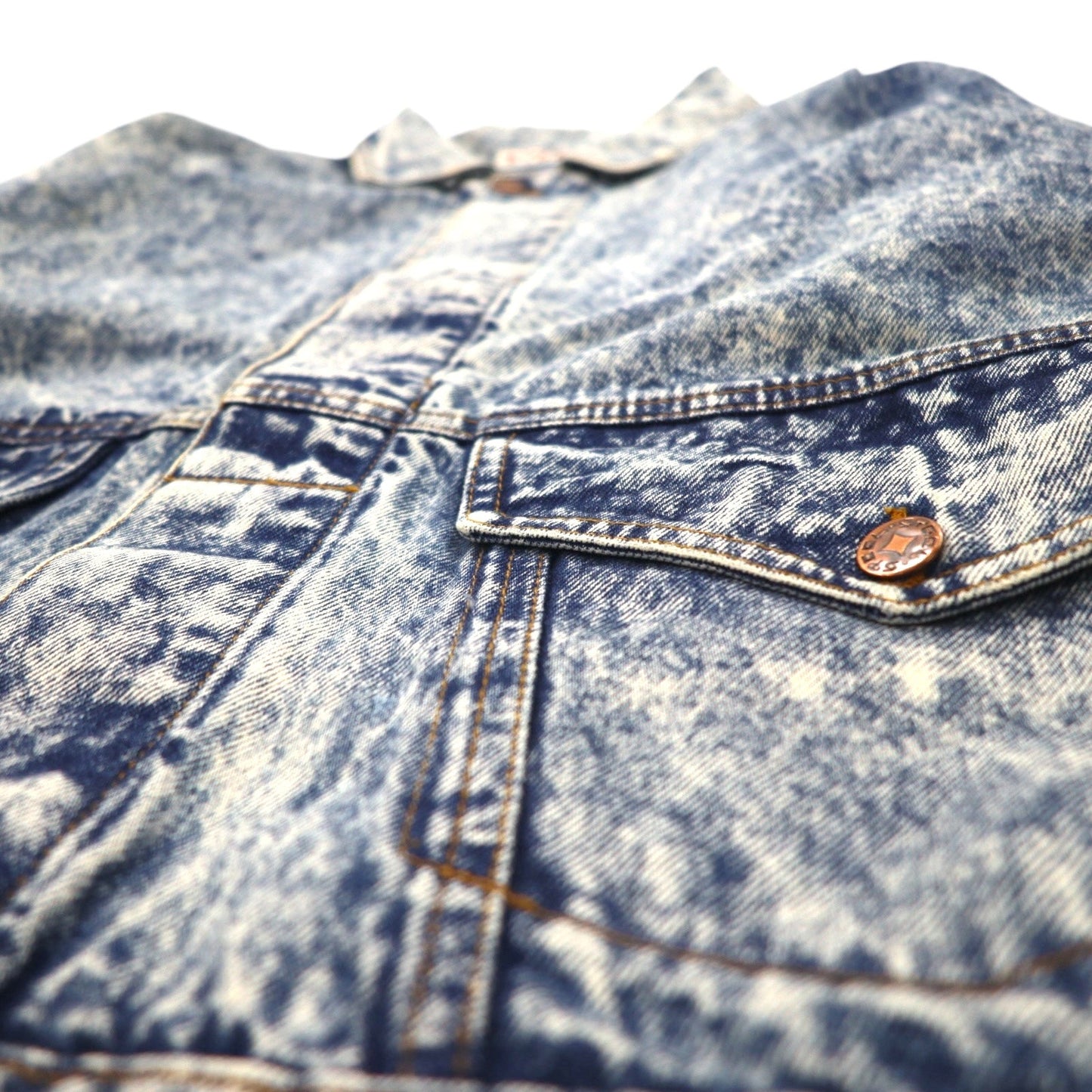Made in the USA, 90s Steel Chemical Wash Denim Jacket, Size L, Blue, Cinch Back