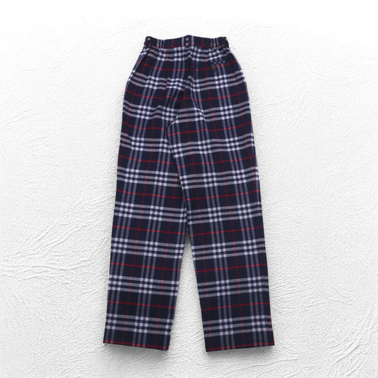 Burberry Nova Check Tuck Easy Slacks, Size M, Navy Wool, Made in Japan