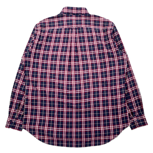 BURBERRY Nova Check Button-Down Shirt, Size L, Navy, Cotton, One-Point Logo Embroidery