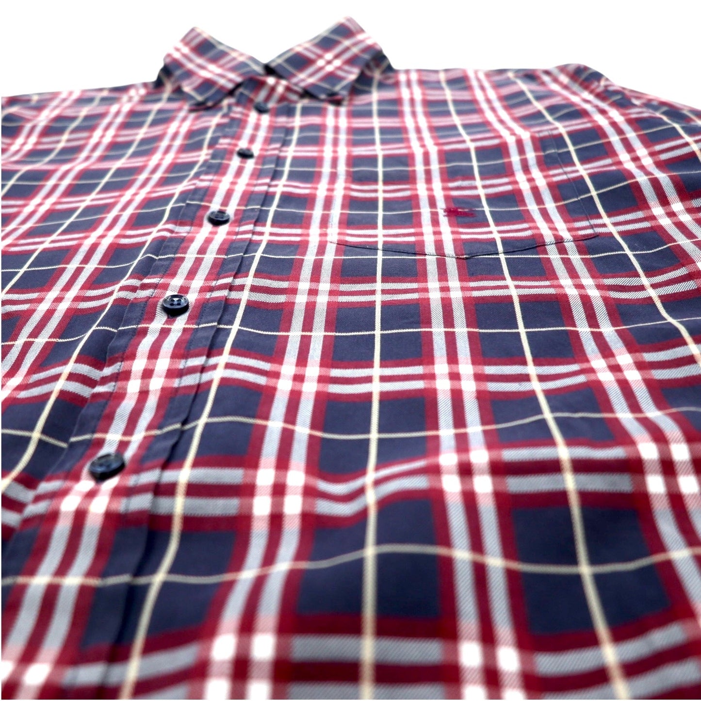 BURBERRY Nova Check Button-Down Shirt, Size L, Navy, Cotton, One-Point Logo Embroidery