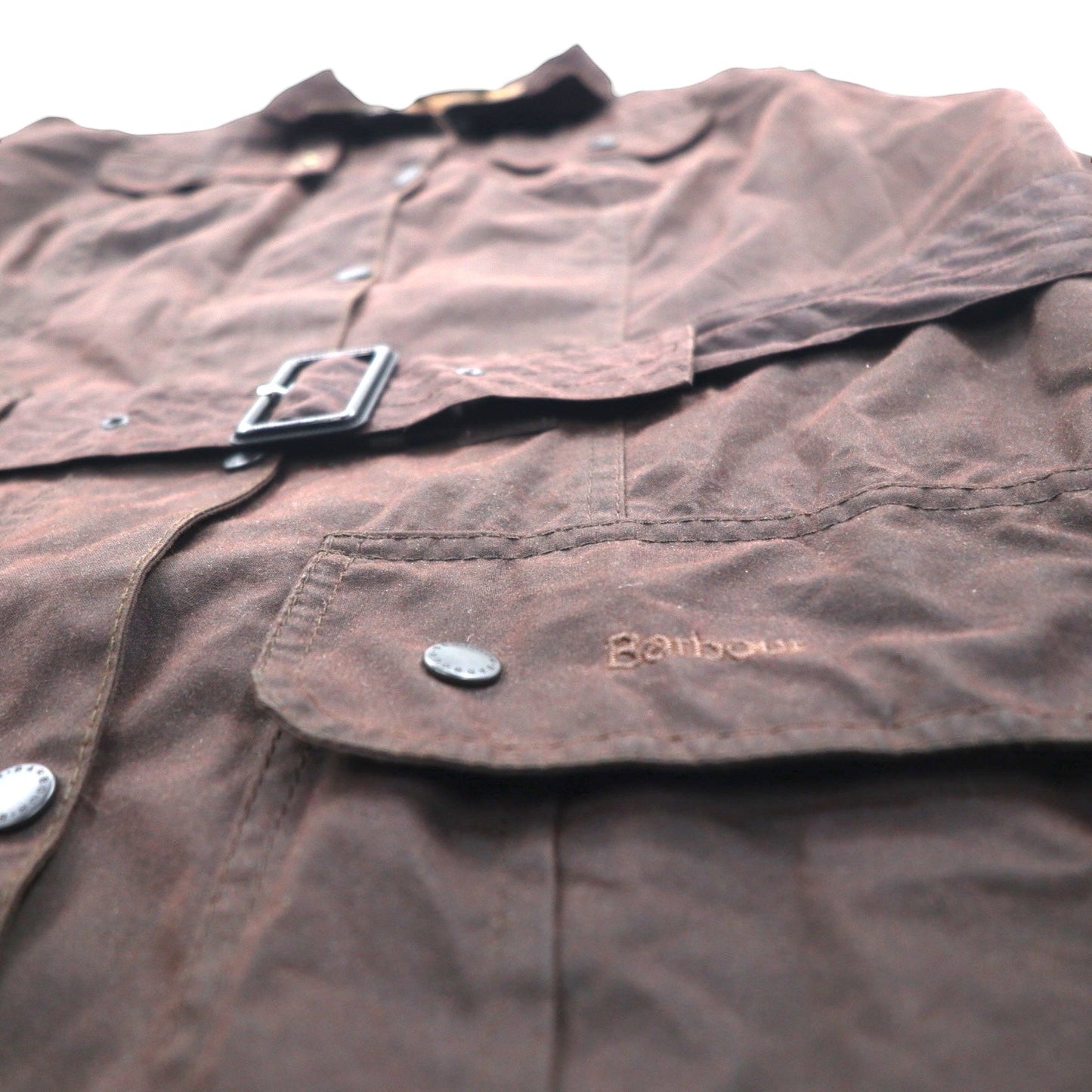 Barbour イギリス製 Utility Mac ユーティリティマック オイルドジャケット XL ブラウン 襟コーデュロイ ベルト付き L1502