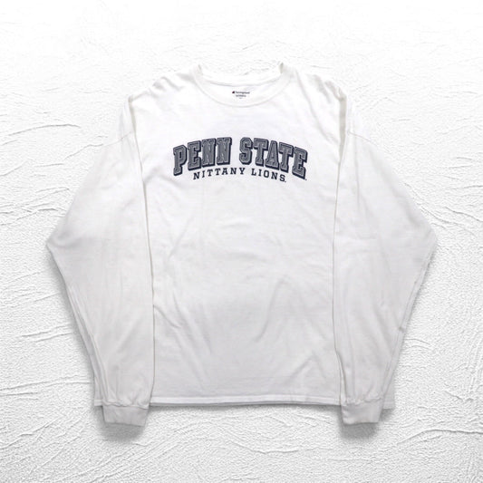 Champion カレッジプリント ロングスリーブ Tシャツ ロンT 4XL ホワイト PENN STATE ビッグサイズ ニカラグア製