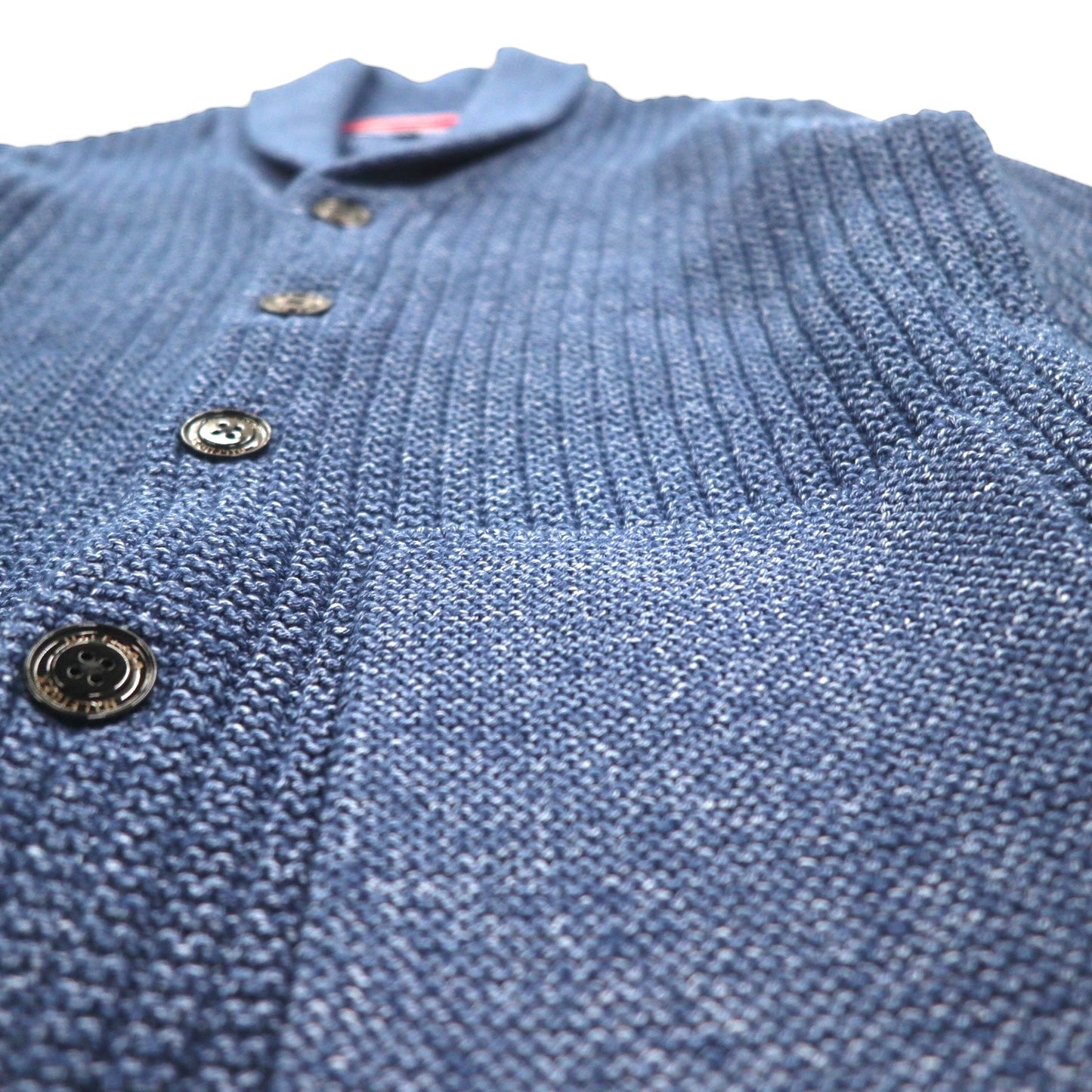 TOMMY HILFIGER ショールカラー ワッフル ニット カーディガン M ネイビー ローゲージ パッチポケット
