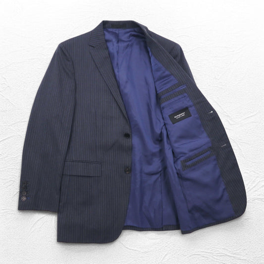 BURBERRY BLACK LABEL 2B Tailored Jacket Suit, Size S, Gray Striped Wool, D1H31-608-07