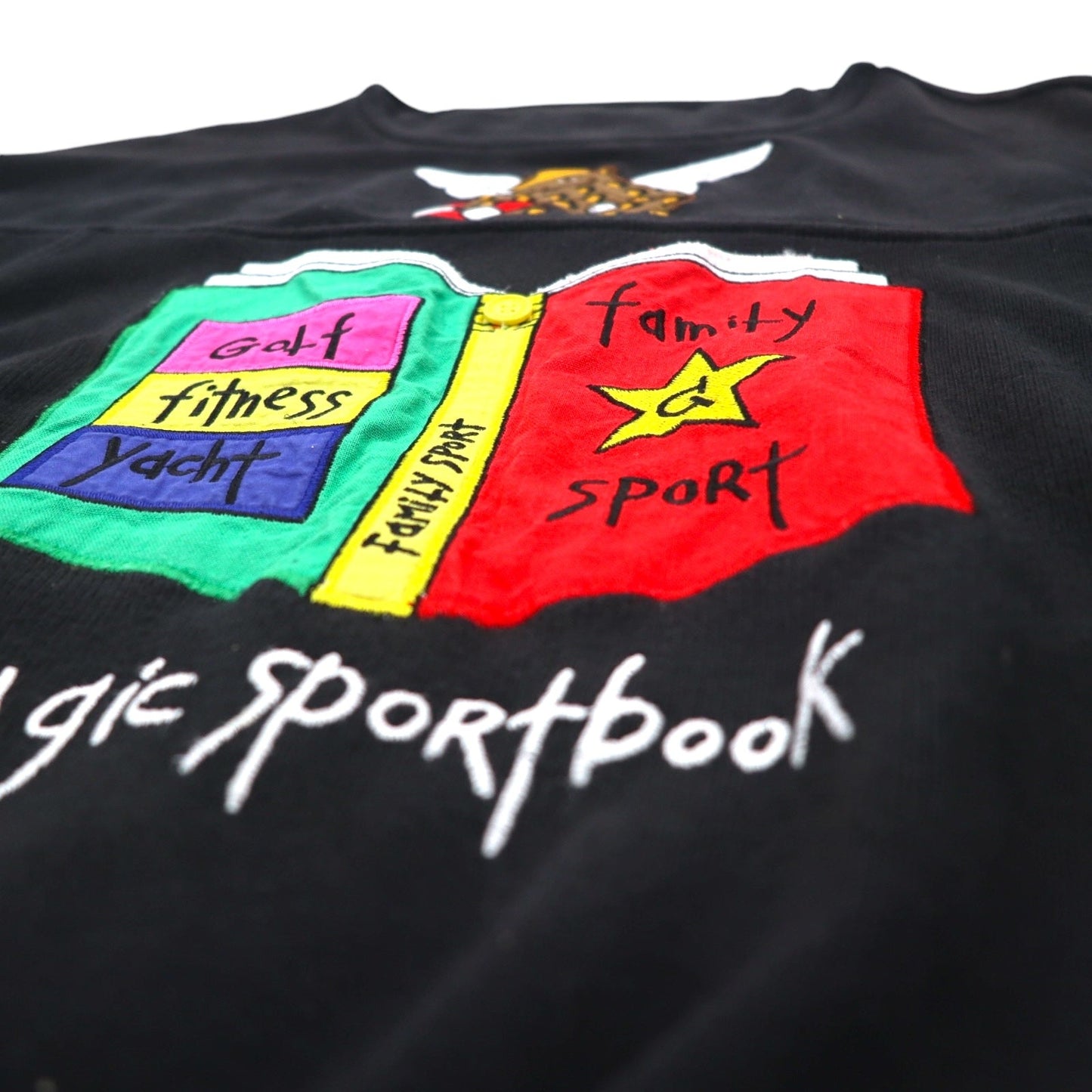 Castelbajac Sport 90s Character Embroidered Sweatshirt, Size Small, Black, Magic Sport Book, Made in Japan