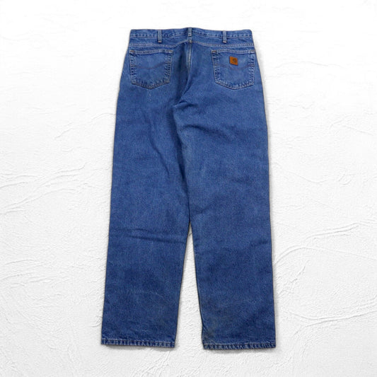 Carhartt Relaxed Fit Flannel-Lined Denim Pants, Size XL, Indigo with Blue Check Lining, B172 DST, Made in Mexico