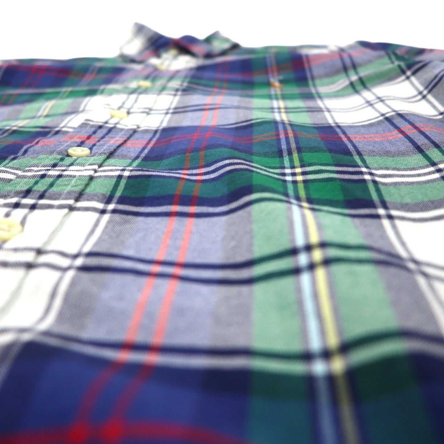 RALPH LAUREN Button-Down Shirt, Size S, Blue/Green Check Cotton with Small Pony Embroidery