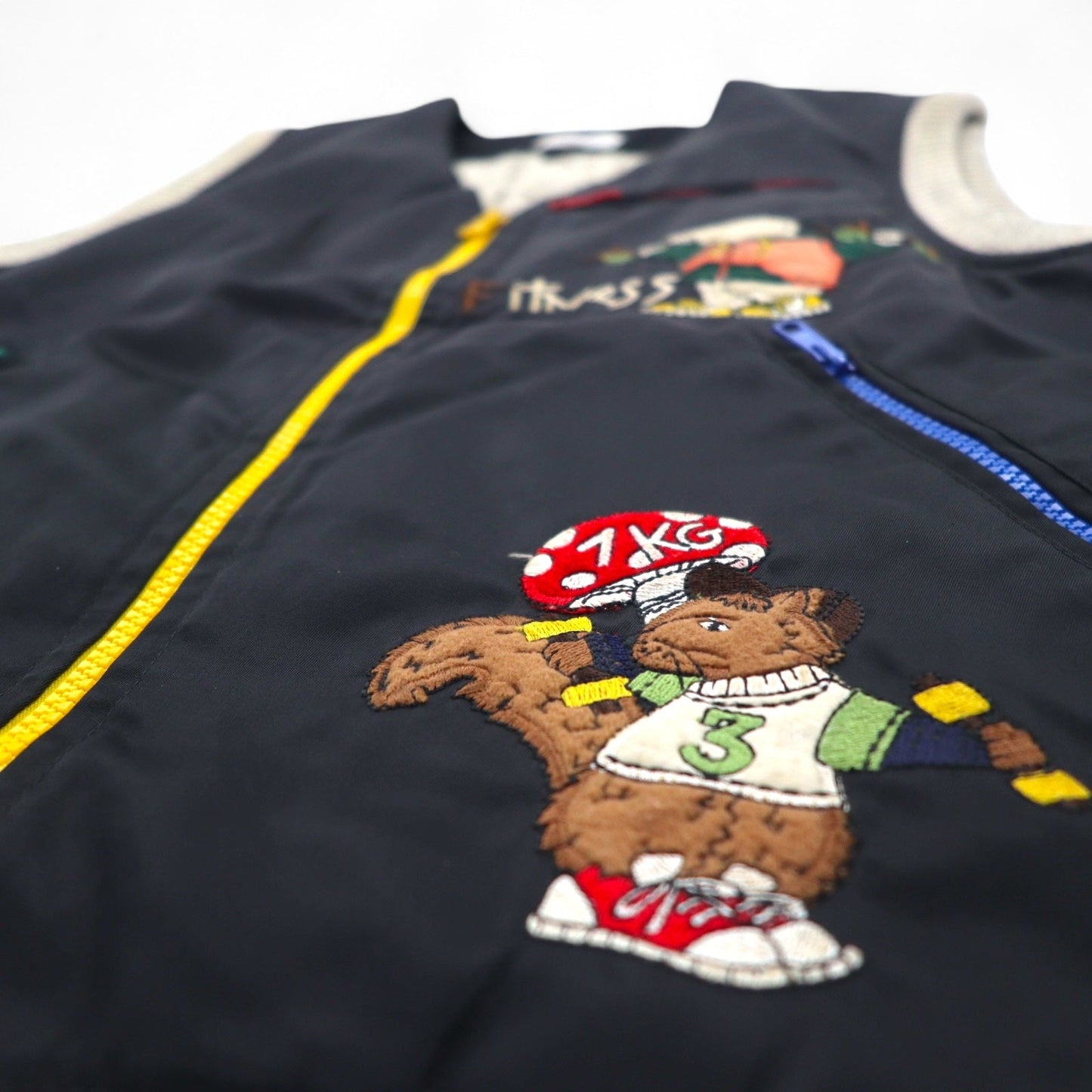 Castelbajac sport イタリア製 90年代 異素材切り替え フルジップ ベスト M ブラック キャラクター刺繍