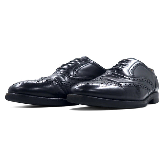 Burberry Wingtip Medallion Dress Shoes, Size 24.5cm, Black Leather, 1402, Made in Japan