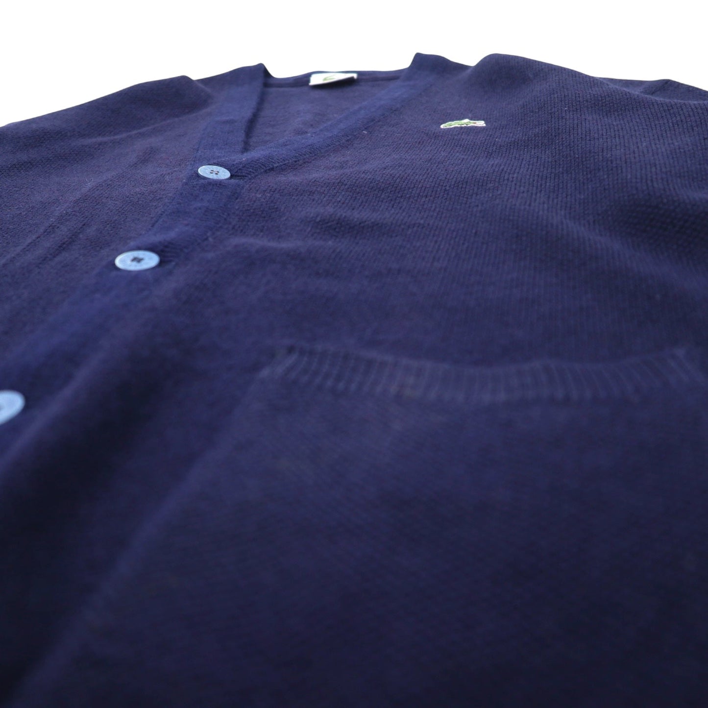 LACOSTE 80年代 ニット カーディガン XL ネイビー ウール ワンポイントロゴ