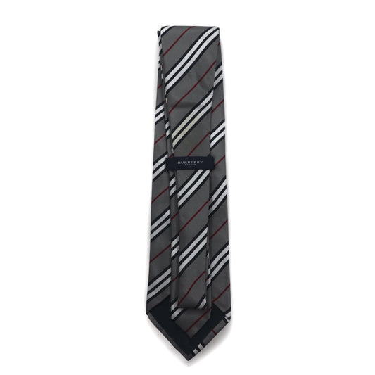 BURBERRY Made in Italy Tie, Grey Regimental Stripe Silk