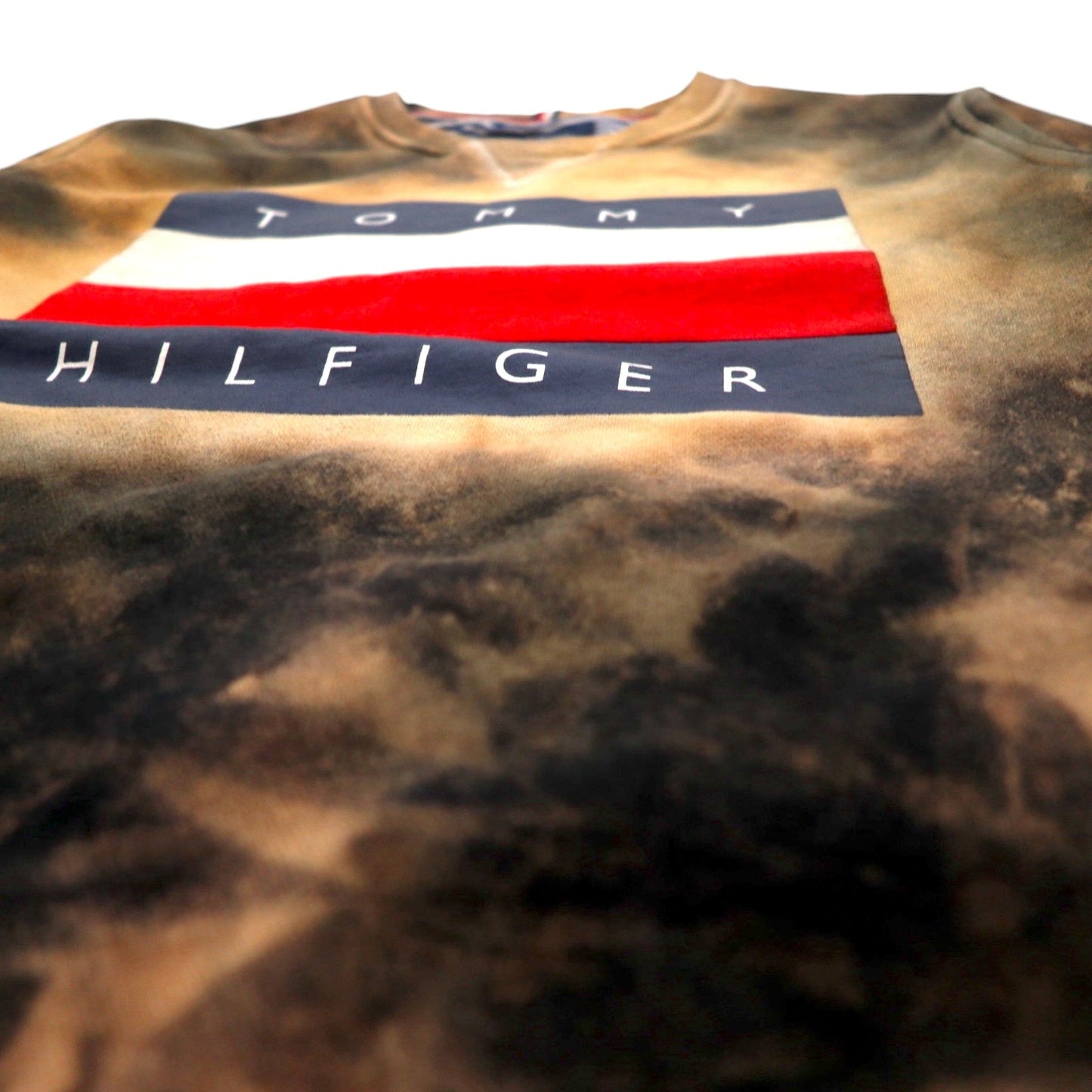 TOMMY HILFIGER Tie-Dye Front V Sweatshirt, Size M, Black, Printed Flag Logo