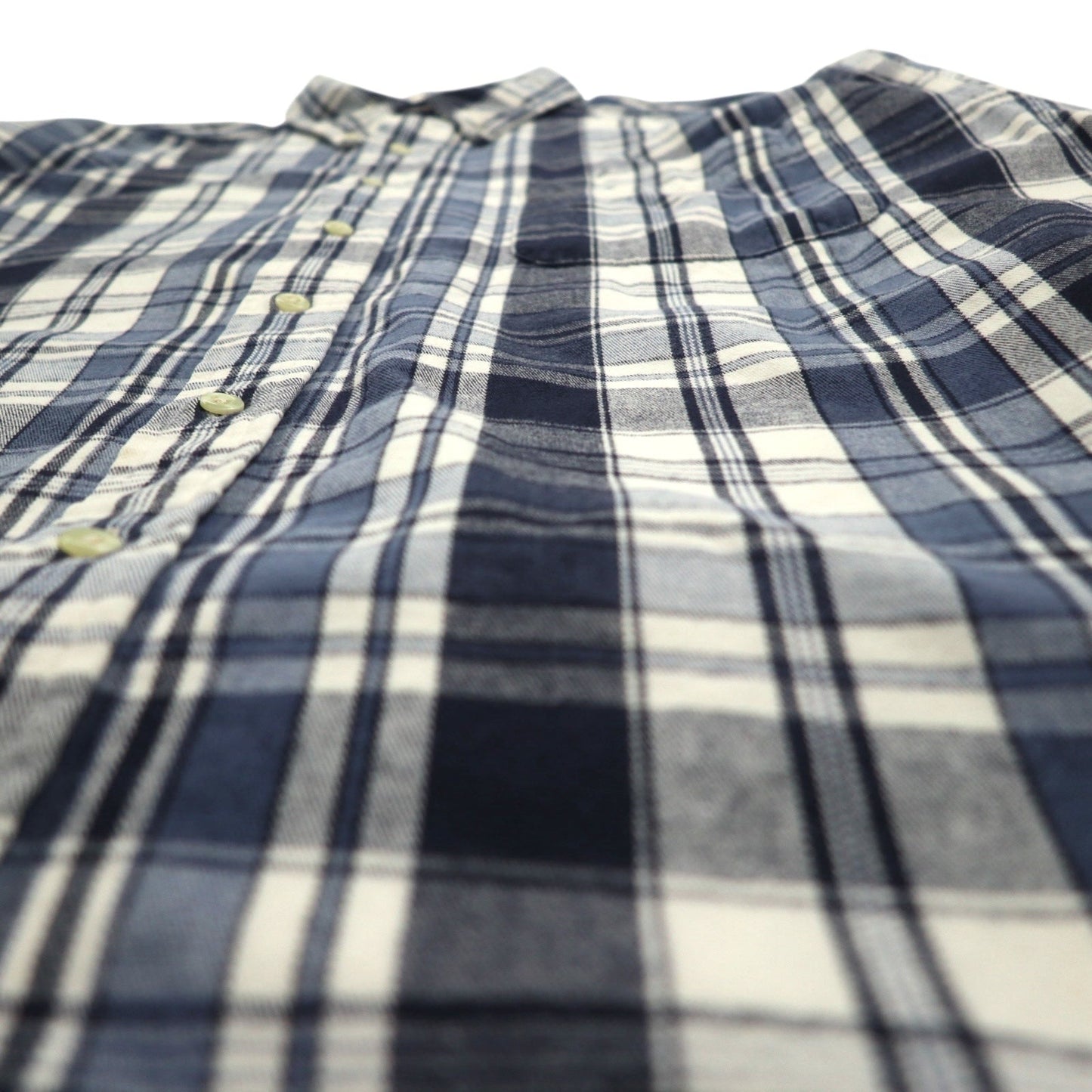 Eddie Bauer 90s Button-Down Flannel Shirt, XL, White and Navy Check, Cotton