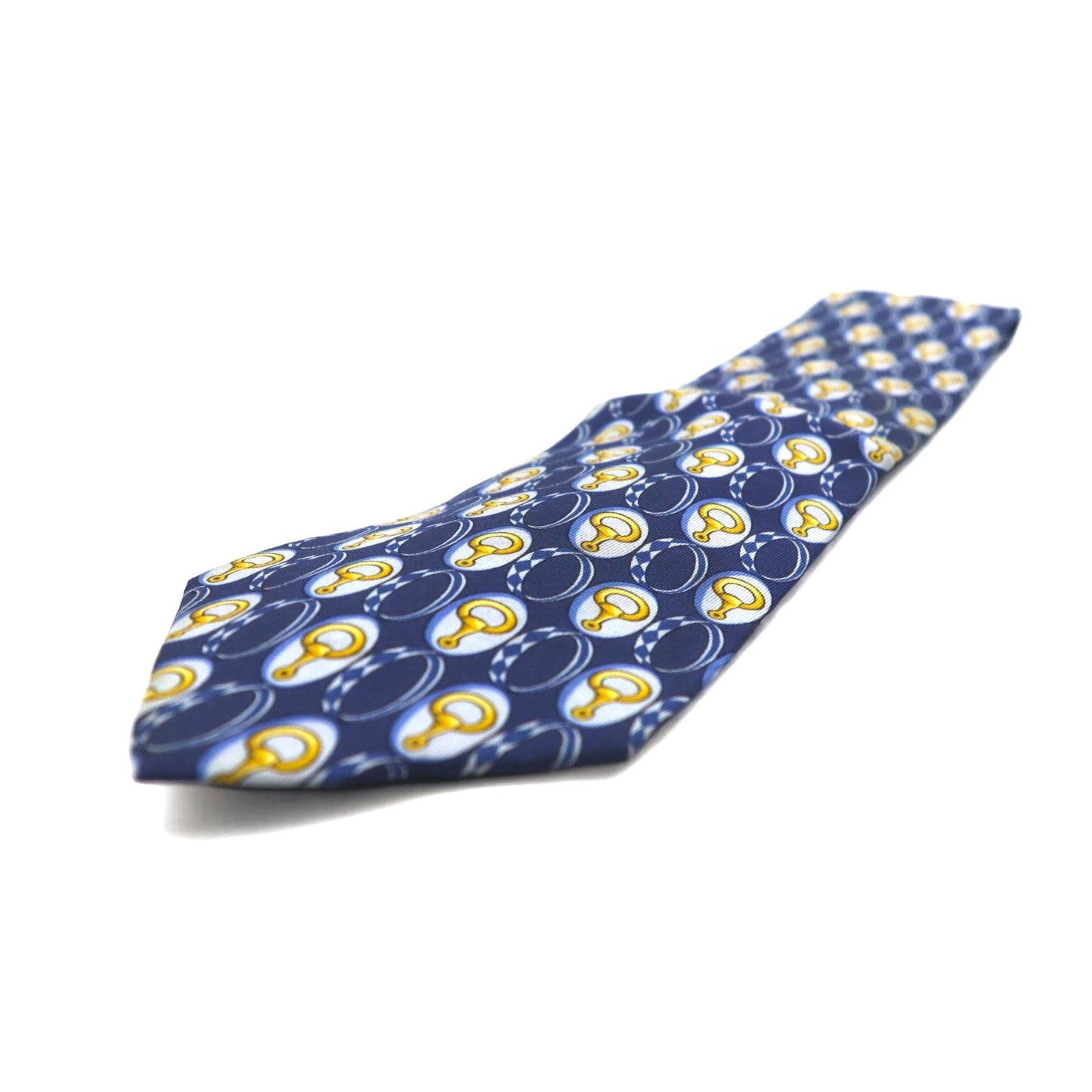 GUCCI Made in Italy Navy Silk Tie with Horsebit Print