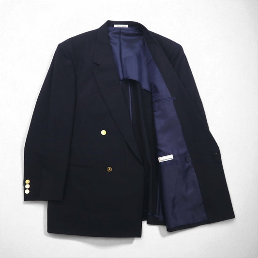 90s Japan Vintage Double-breasted Blazer Roberta di Camerino 日本製 ダブル テーラードジャケット ブレザー 紺ブレ XL ネイビー ウール ギャバジン 金ボタン