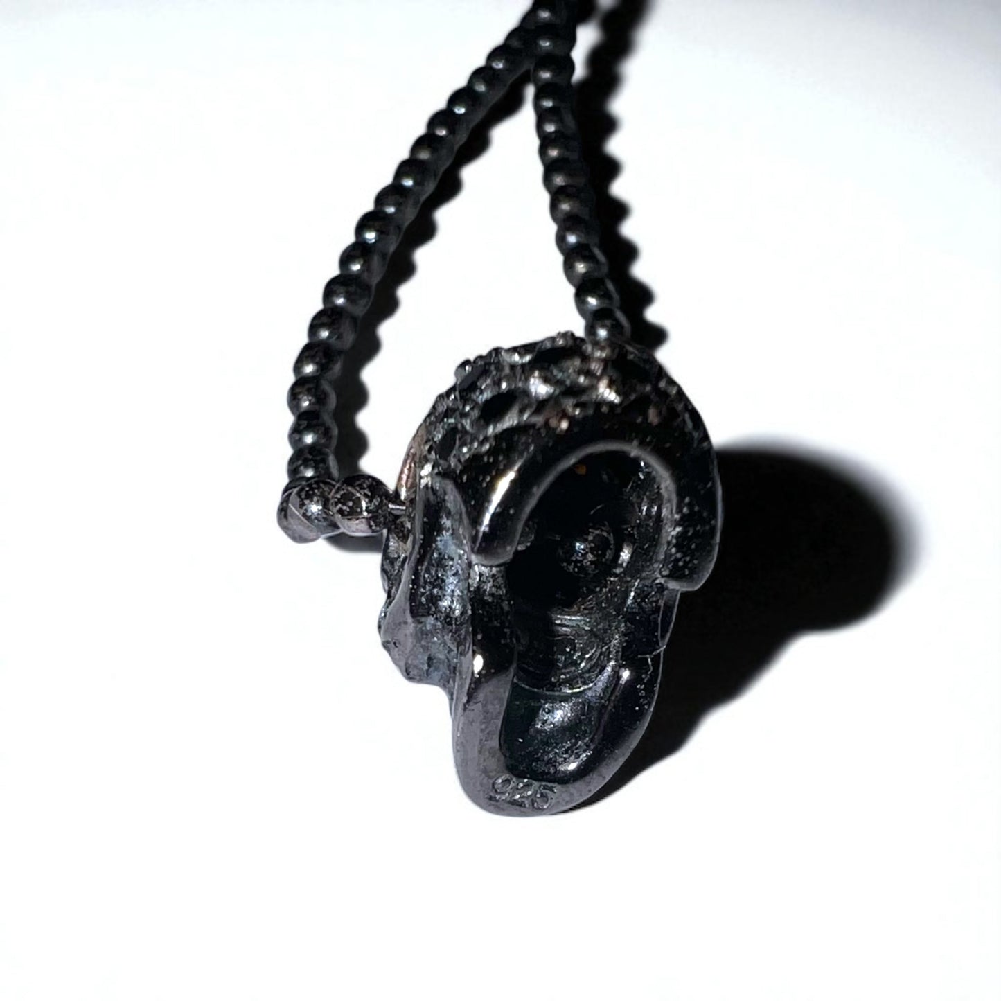 Justin Davis Natural Skull Necklace in Black Spinel and White Topaz with Silver 925 Ball Chain