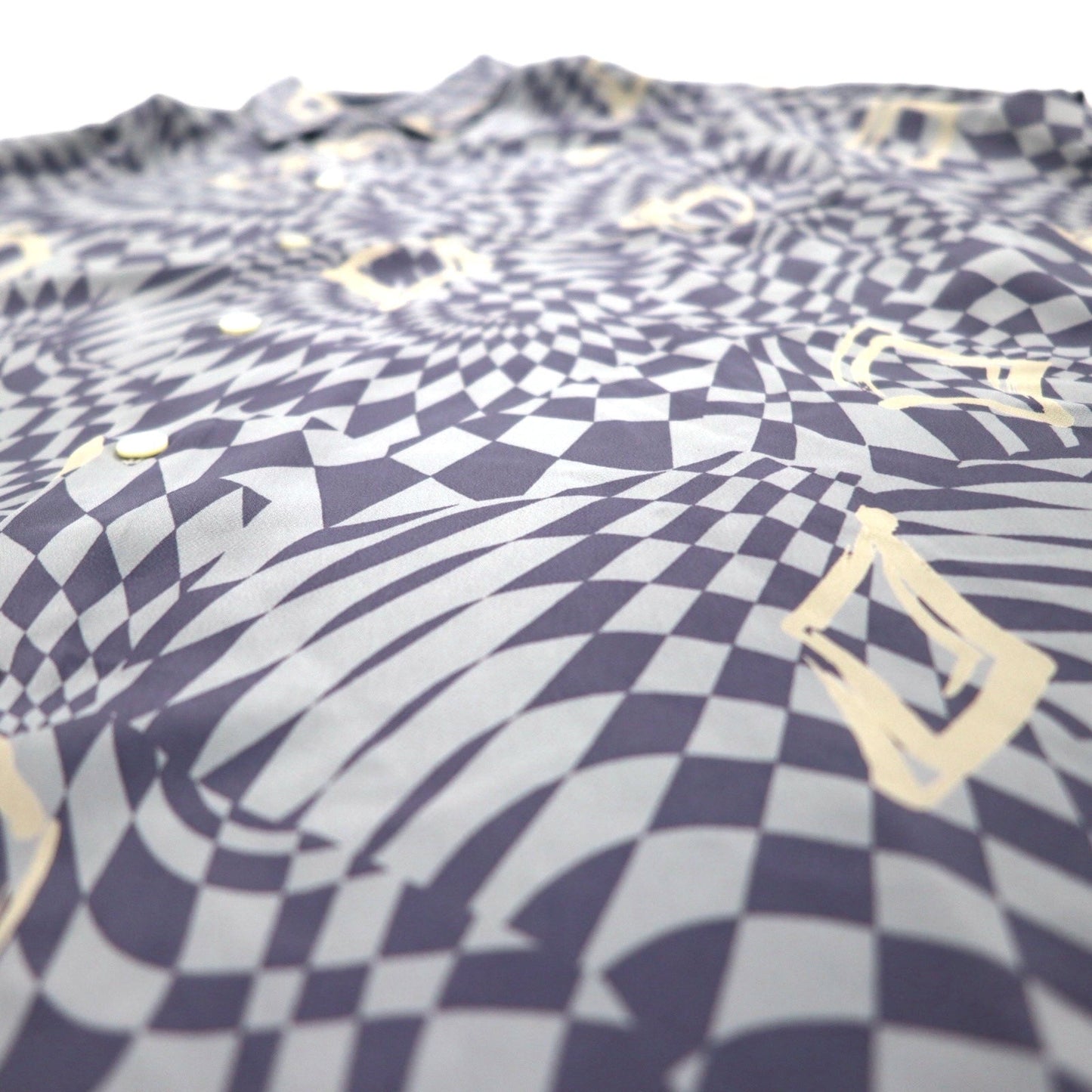 Vintage 90s Japan Made Retro Shirt by LAMA LUCENTE. 90s All-Over Print Polyester Shirt, Free Size, Blue, Geometric Print, Made in Japan.