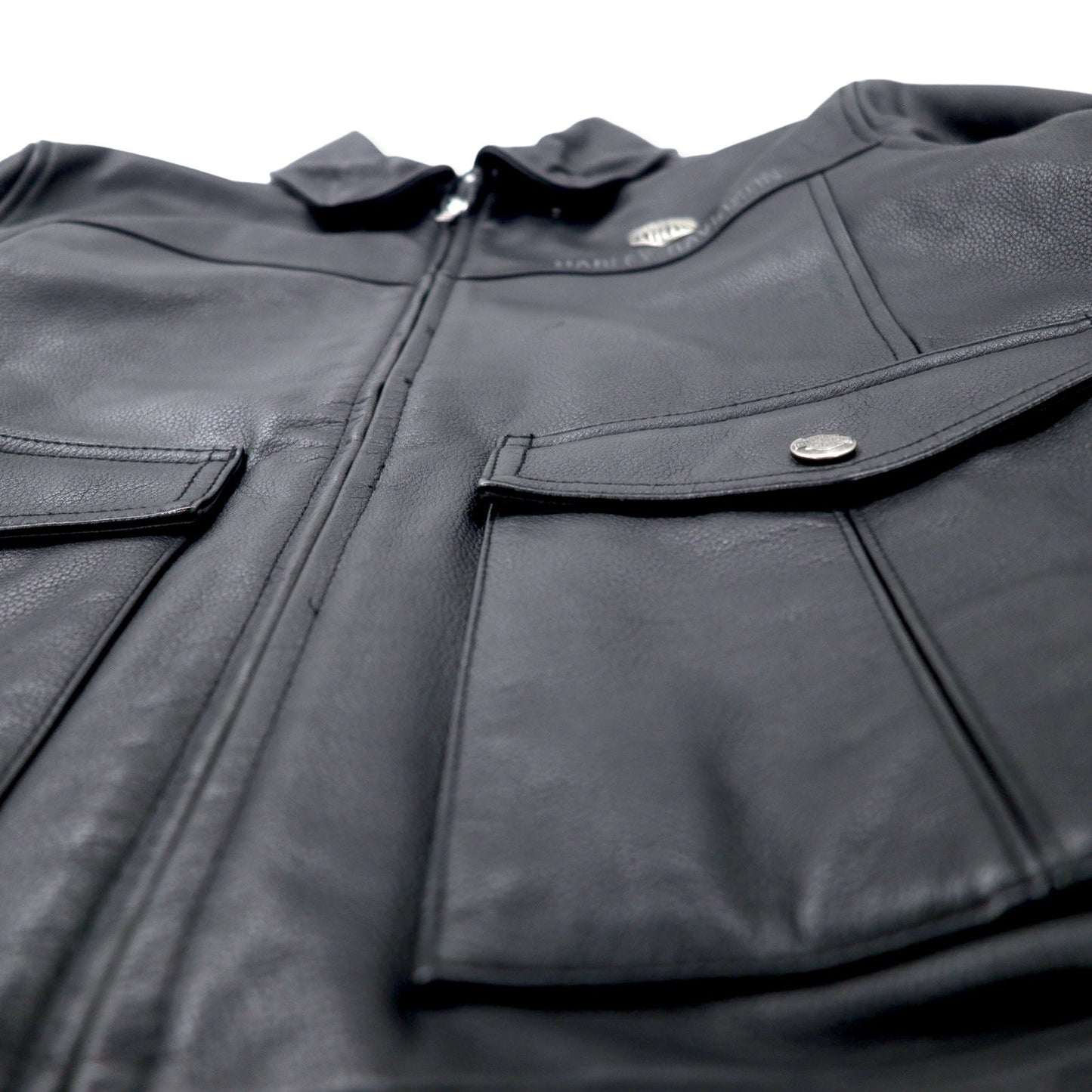 HARLEY DAVIDSON G-1 Leather Flight Jacket/Rider's Jacket, Size M, Black, Grained Leather, Detachable Fleece Collar, Embroidered Back Logo