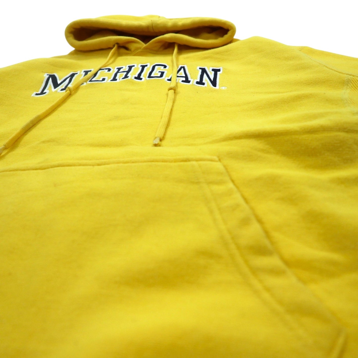 STEVE AND BARRY'S Reverse Weave Pullover Hoodie, Size M, Yellow, with MICHIGAN Arch Logo, Oversized