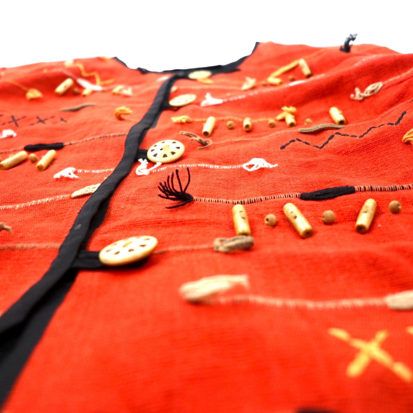 90s Allure Boutique Retro Embroidered Collarless Jacket, Size L, Orange, Cotton