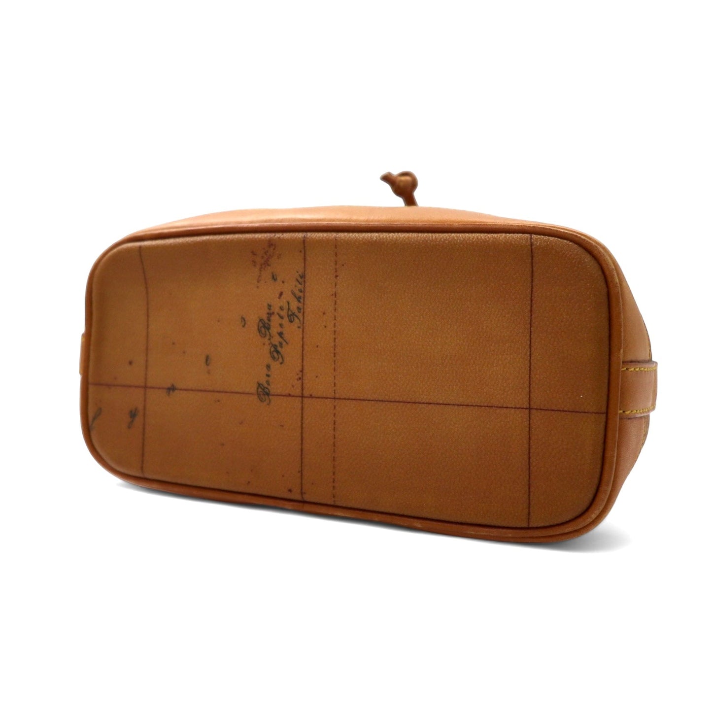 PRIMA CLASSE Italian-made drawstring shoulder bag in beige PVC and leather with a world map.