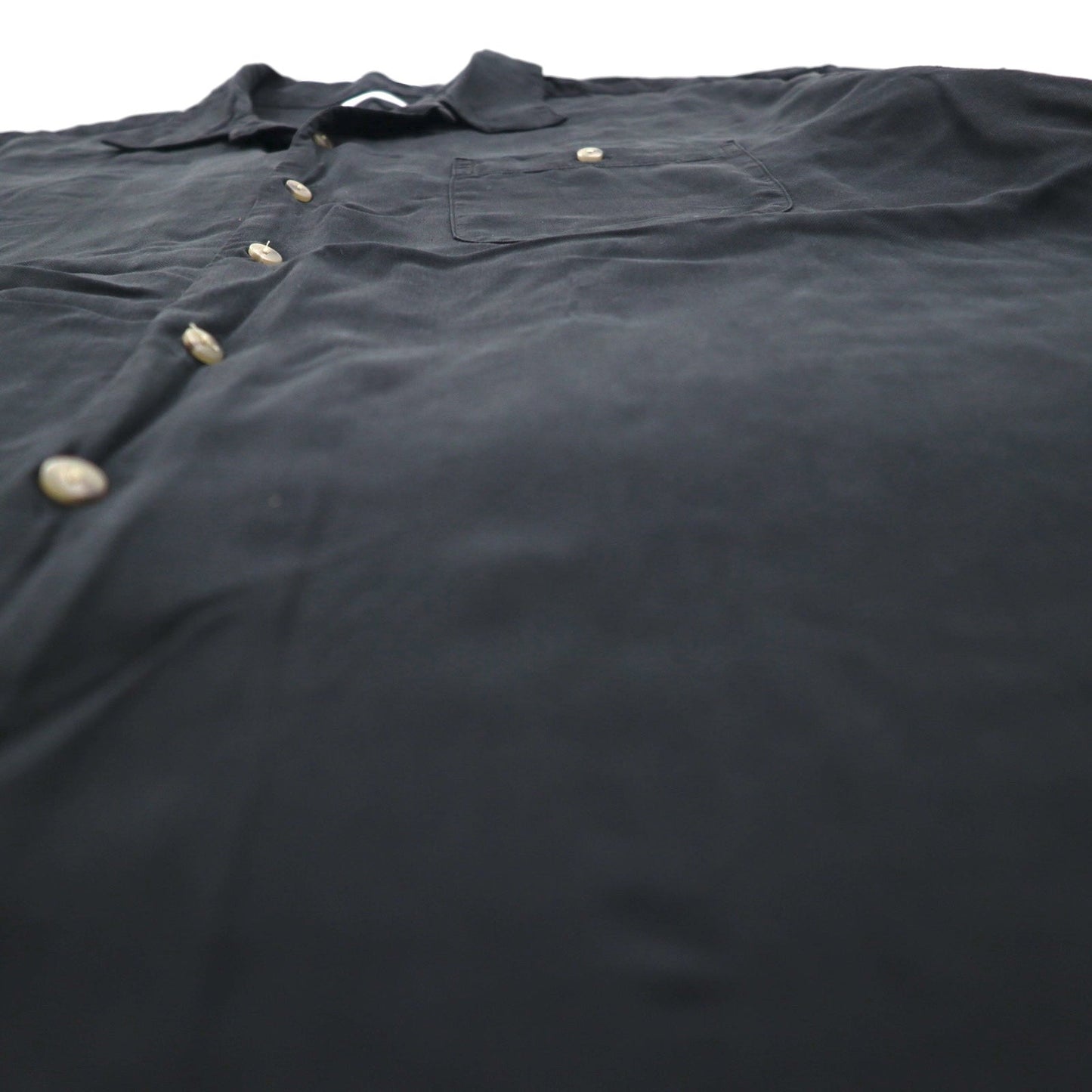 Burma Bibas Open-Collar Short Sleeve Silk Shirt, XL, Black, Boxy Fit