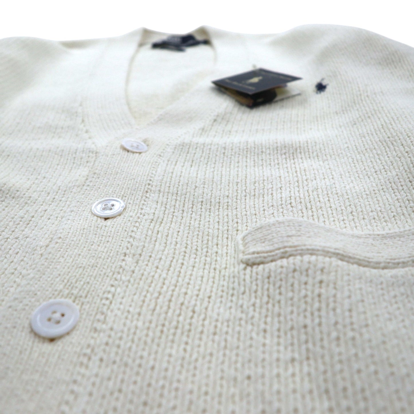 Polo Ralph Lauren 90年代 ニット Vネック カーディガン L ホワイト スモールポニー刺繡 未使用品