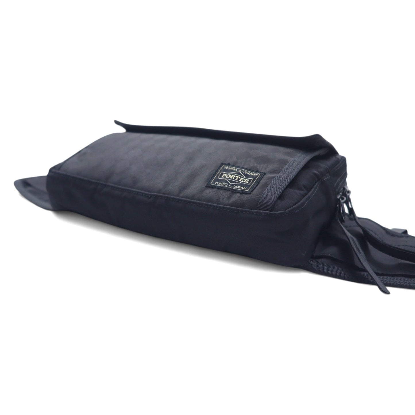PORTER Waist Bag, Body Bag, Black Nylon, Diamond Pattern, Made in Japan